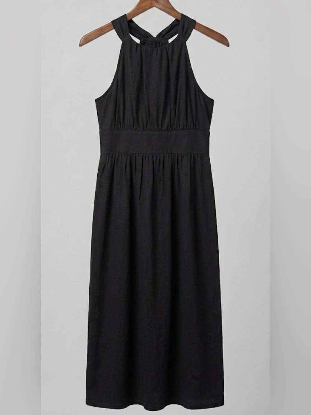London Times Black Halter-Neck Midi Dress with Wide Waistband